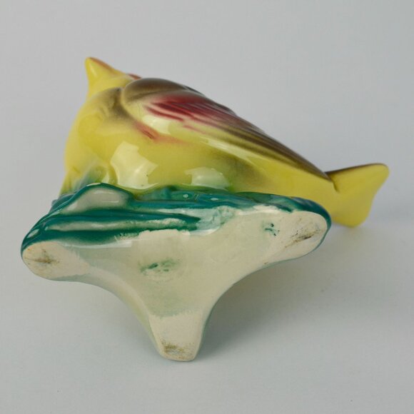 Vintage Royal Copley Kinglet Bird On a Branch Planter Red Beige Yellow Green - Picture 11 of 11